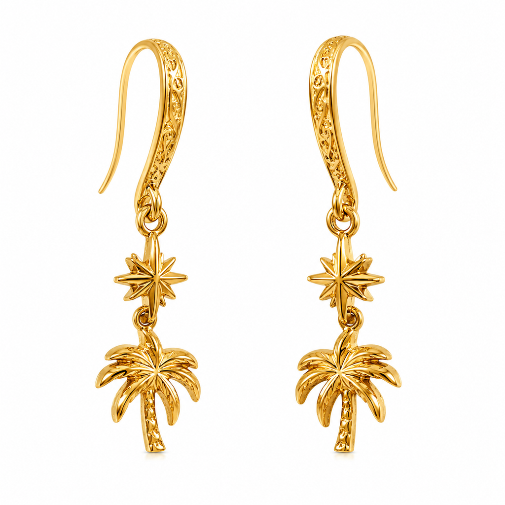 Trópico Palm Tree & Star Drop Earrings