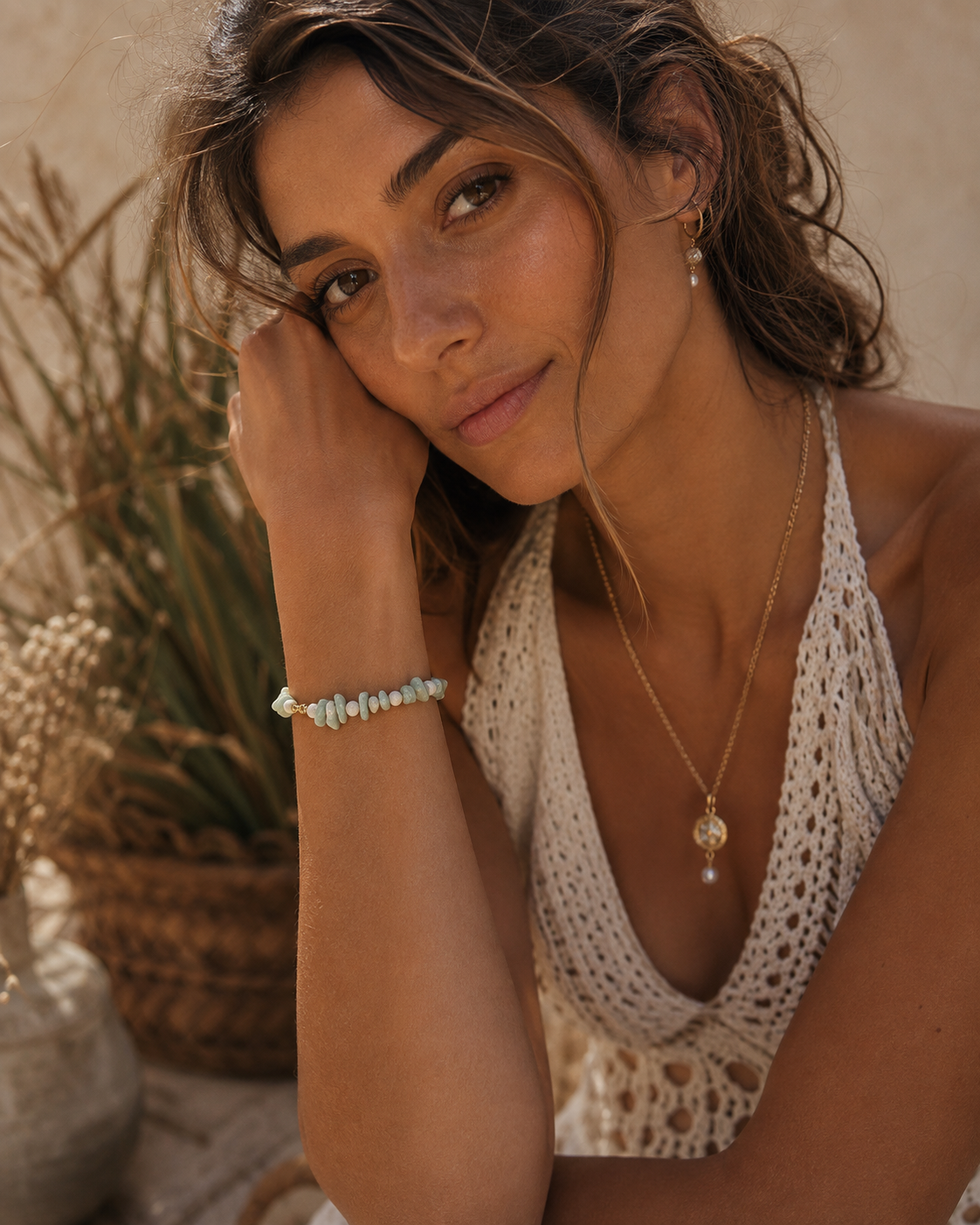 Amazonite Beaded Bracelet – Gold