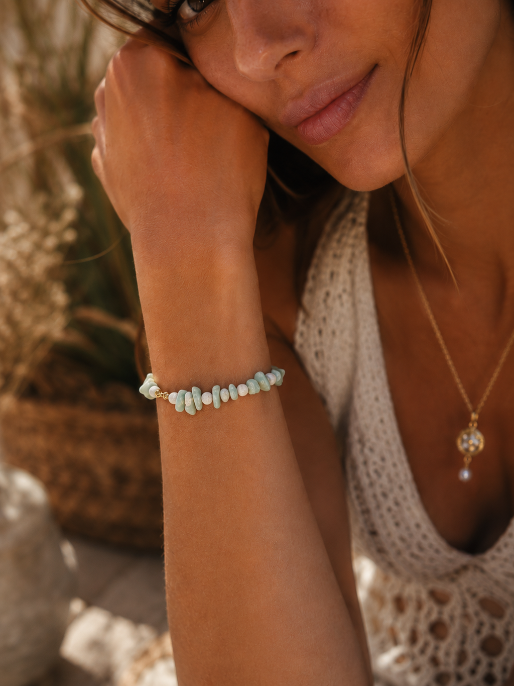 Amazonite Beaded Bracelet – Gold